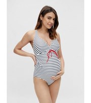 Mama.Licious Mamalicious Maternity Off White Stripe Tie Front Swimsuit